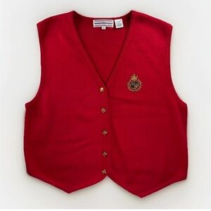 Vintage Equestrian Knit M Preppy Academia Sweater Vest Teacher Artcore Crest